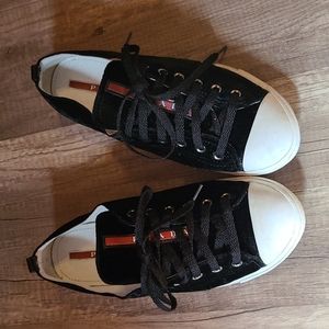 Prada black velvet sneakers